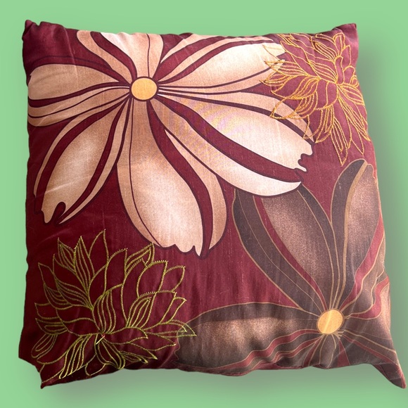 Decorative Maroon Floral Pillow 16” x 16” Large Flower Design - Picture 1 of 7